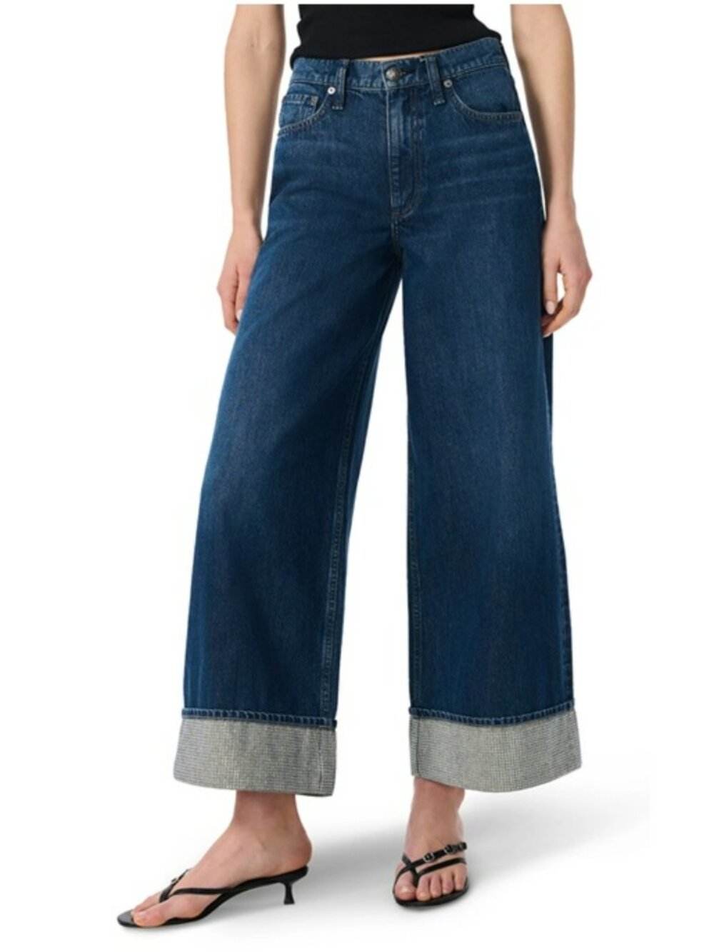rag & bone Sofie High Rise Ultra Wide Ankle Jeans Dawn Jewel Size 31 Rhinestone